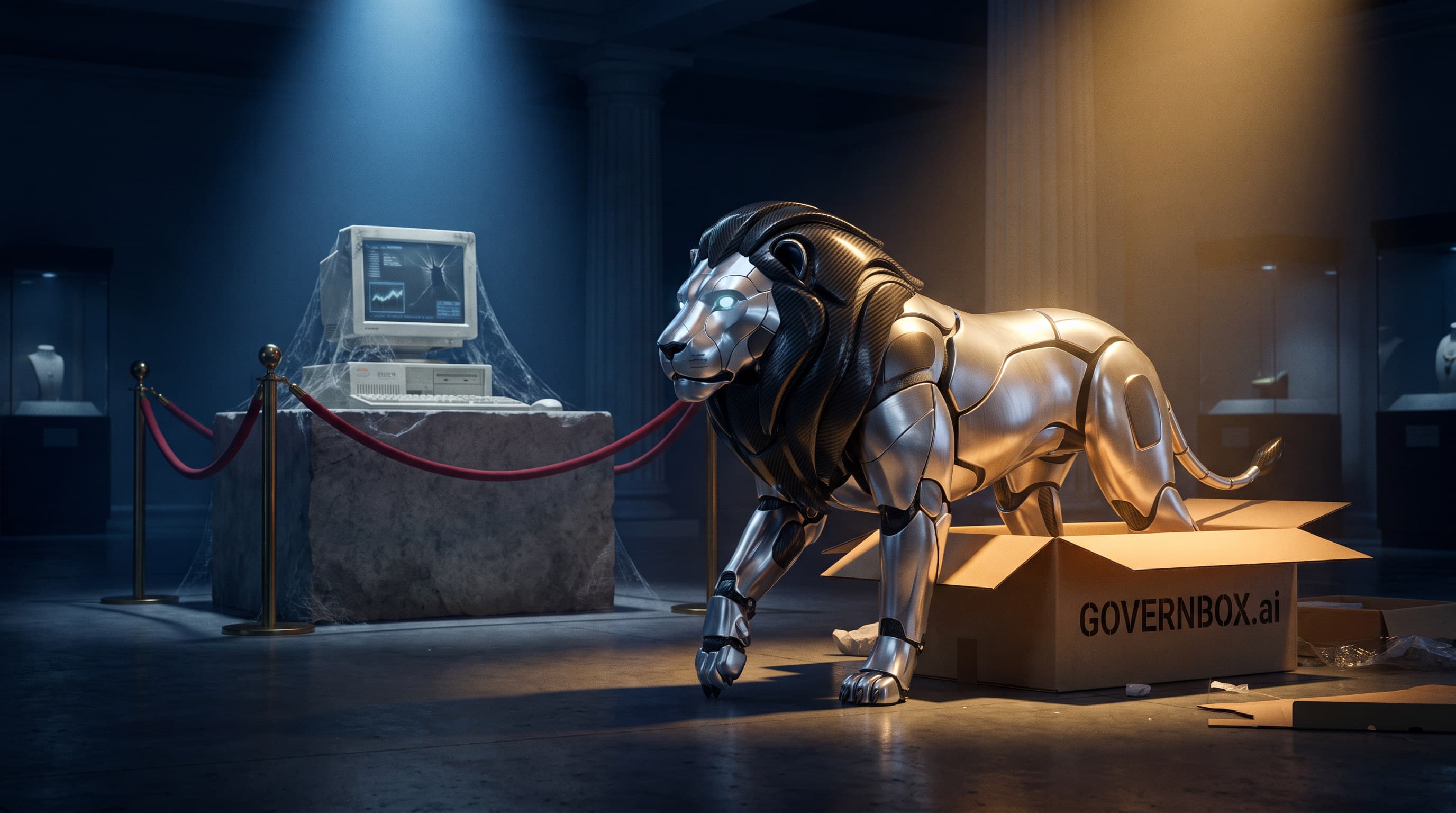 The chrome lion reviewing a risk register with a leadership team