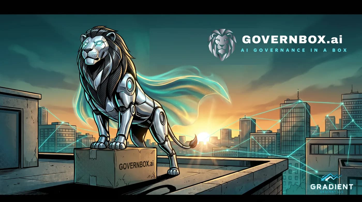 Comic panel: the lion guardian stands watch over the city as the story closes.